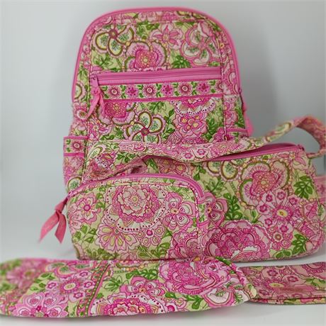 Vera Bradley “Pink Elephants” Quilted Bag & Accessories, Lot of 5 Matching Items