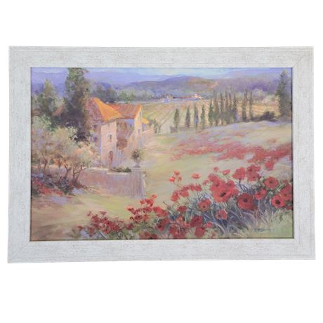 Ruth Baderian Country Side House w/ Red Poppy Field Framed Print
