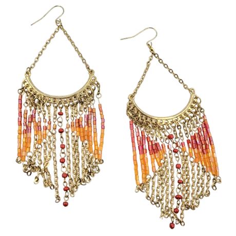 Orange and Pink Beaded Dangle Earrings