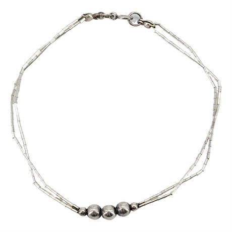 Signed BOMA Sterling Liquid Silver Beaded Bracelet