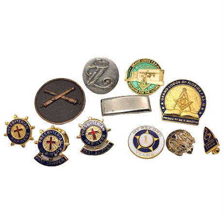 Vintage Lapel Pin Lot, Incl. Military, Masonic, Etc.
