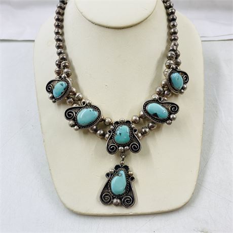 Nice Old 86g Navajo Sterling Squash Blossom Necklace