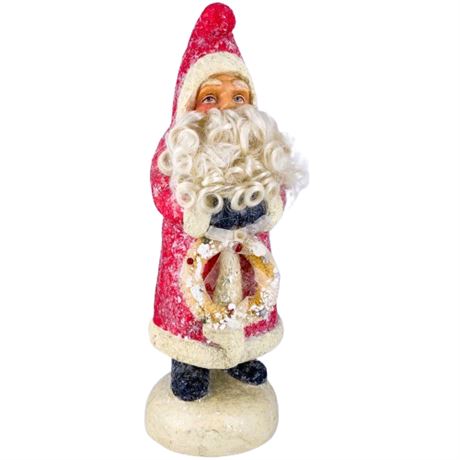 Chalkware Glitter Santa with Bottle Brush Wreath