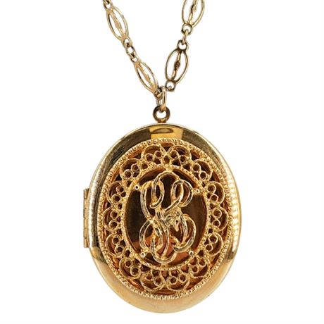 Vintage PARK LANE Large Gold Tone Locket Pendant Necklace