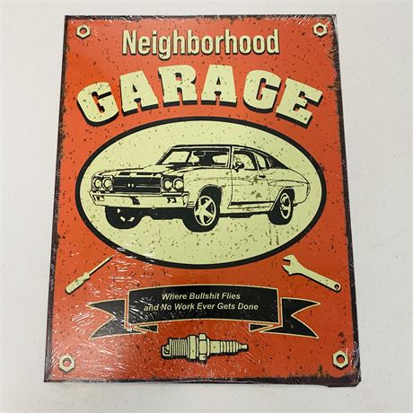 Neighborhood Garage 12.5x16” Metal Retro Sign