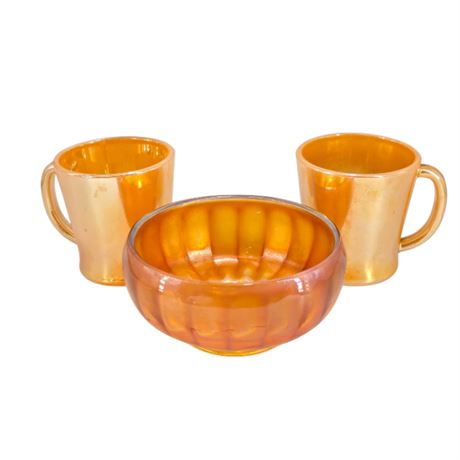VTG Peach Lustre Bowl & 2 Cups