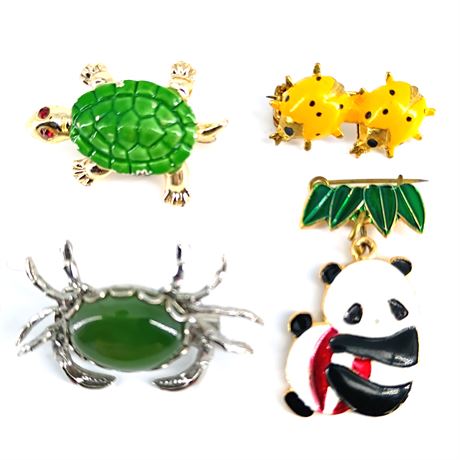 Animal Pin Lot - Turtle, Crab, Asian Lady Beetles & Panda