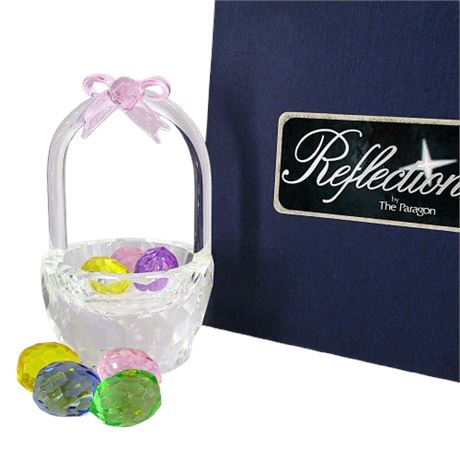CRYSTAL EASTER BASKET & 7 Pastel Faceted Eggs ~Reflections By Paragon in Box