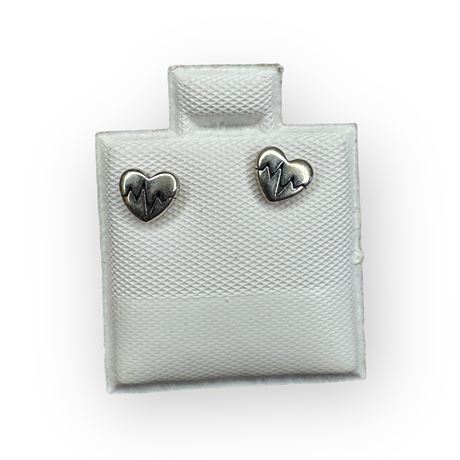 Sterling Silver EKG Heart Stud Earrings