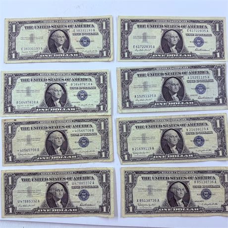 8x 1957 $1 Silver Certificates w/ Star Note