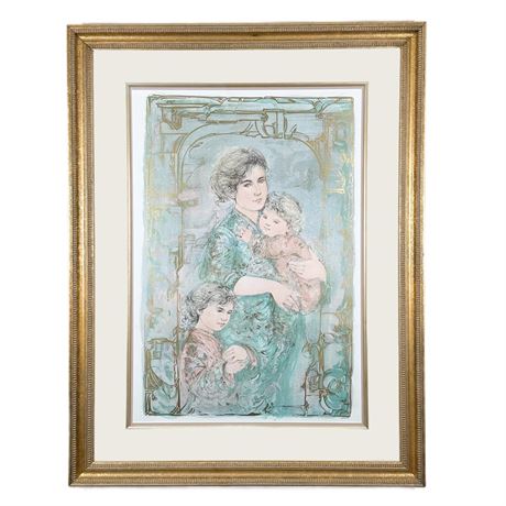 MASSIVE Vintage Framed Edna Hibel “Mona & Family” Lithograph Signed & Numbered