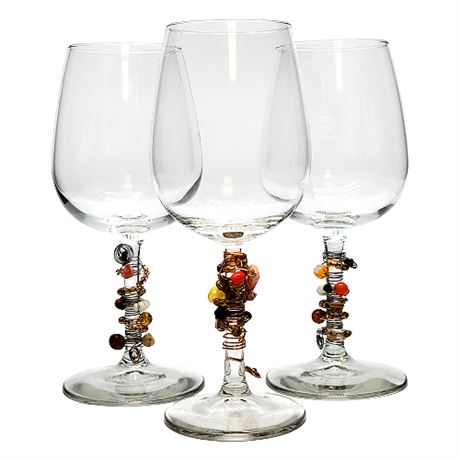 Bead & Wire Wrap Embellished Wine Glasses, Set of 3