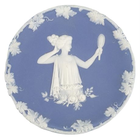 Antique Jasperware Style Blue & White Relief Wall Plate – Classical Lady Motif
