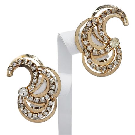 Vintage Prong Set Rhinestone Large Climber Clip Earrings