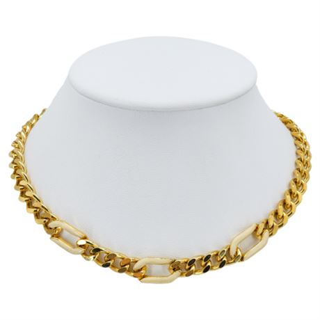 Vtg 80s GOLDETTE N.Y. Chunky Cuban Link Chain Necklace w/ Enamel Details