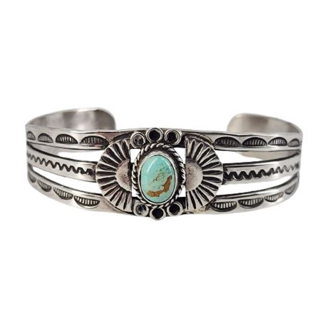 Unsigned Native American Sterling Silver Turquoise Cuff Bracelet
