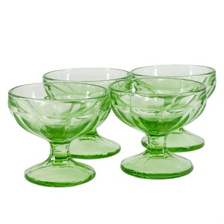 Lot of 4 Vintage Green Depression Glass Dessert Dishes