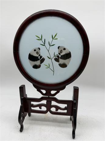 Chinese Panda Silk Embroidery Table Screen