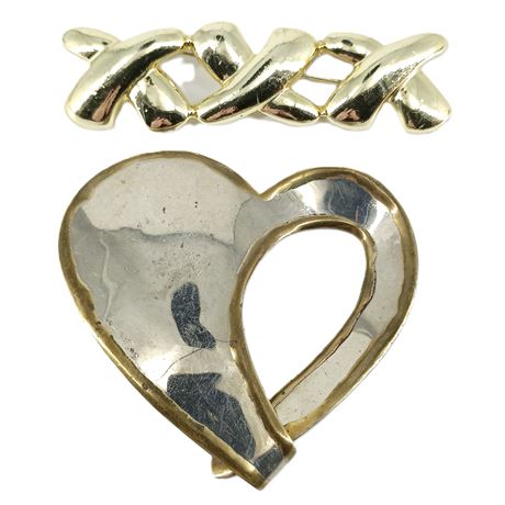 Love and Kisses Vintage Brooch Duo - Large Pins
