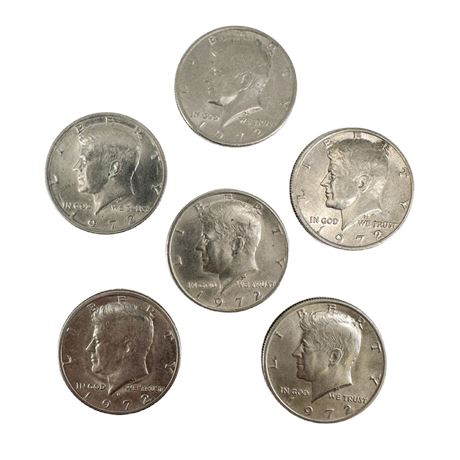 Lot of 6 1972 Kennedy Half Dollars