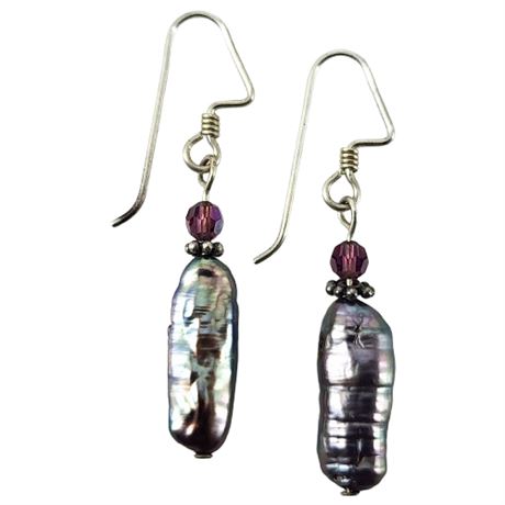 Artisan Made Black Biwa Pearl Earrings