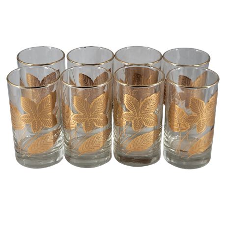 Libbey Gold Foliage 5" Tall Drinking Glasses - Set of 8