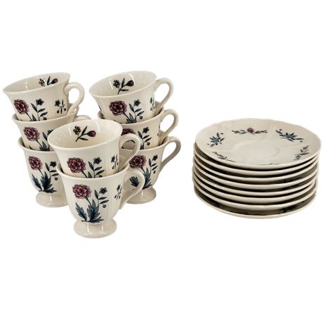 Wedgwood & Barlaston Williamsburg Potpourri Tea Cups & Saucers - Set of 8