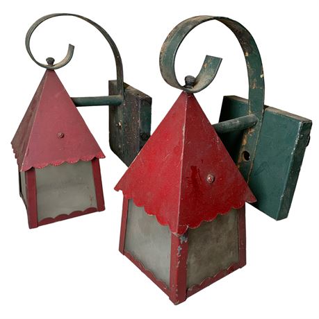 Pair of Arts & Crafts Metal Cottage Exterior House Lights