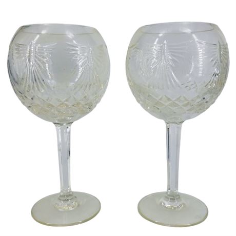 Pair Waterford Crystal Carved Glass Goblets