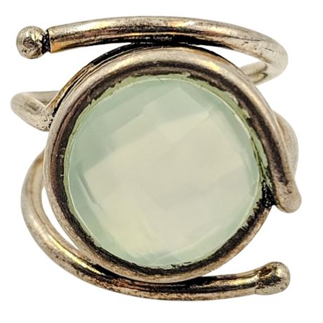 Silver Tone Green Adventurine Ring Size 6