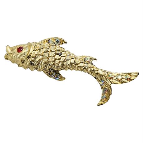 Vintage Aurora Borealis Rhinestone Fish Brooch