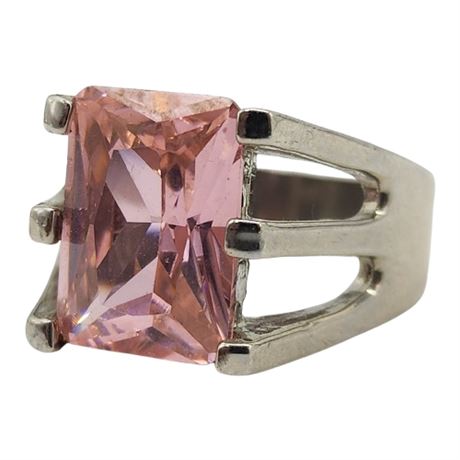 Vintage Silver Tone Pink Tourmaline Ring, Sz 7