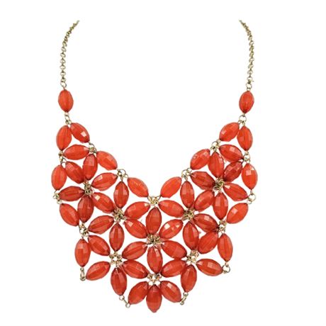 Orange Bead Flower Statement Necklace