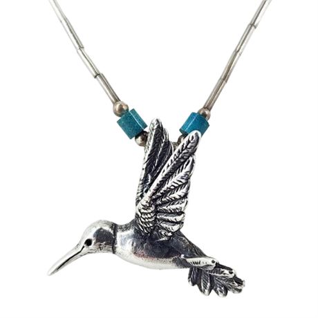 Vintage Native American Liquid Sterling Silver Hummingbird Necklace
