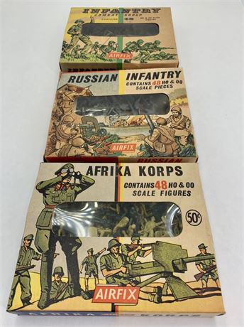 3 Boxes Vintage Military War Ho 00 Scale US, Russian & Afrika Korps Soldiers