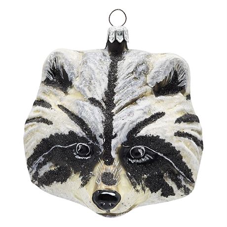 Slavic Treasures Poland Fine Blown Glass Raccoon Head Ornament