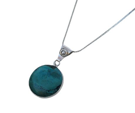 950 Silver Chrysocolla Pendant on 925 Sterling Chain