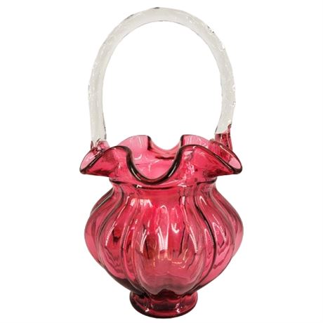Vintage Fenton Country Cranberry Basket Crimped Glass Twisted Handle