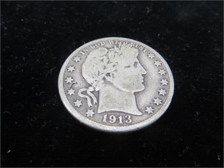 1913 D Barber Half Silver Dollar