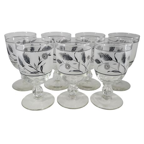 Libbey Silver Wheat Goblets with Frosted Glass - Set of 7