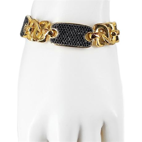 Signed MILOR Bronze & Black Pavé Rhinestones Chunky Link Bracelet