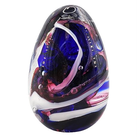 Signed LC Roff Art Glass Egg Paperweight