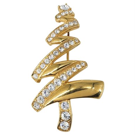 Vintage MONET Rhinestone Scribble Christmas Tree Brooch