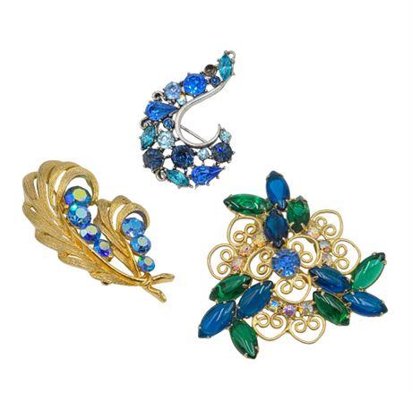 Lot of Vtg. Rhinestone Brooches