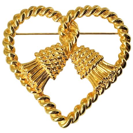 Large Vintage Tassel Rope Heart Brooch