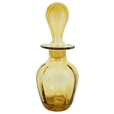 Vintage Rainbow Art Glass Honey Amber Bottle w/ Teardrop Stopper