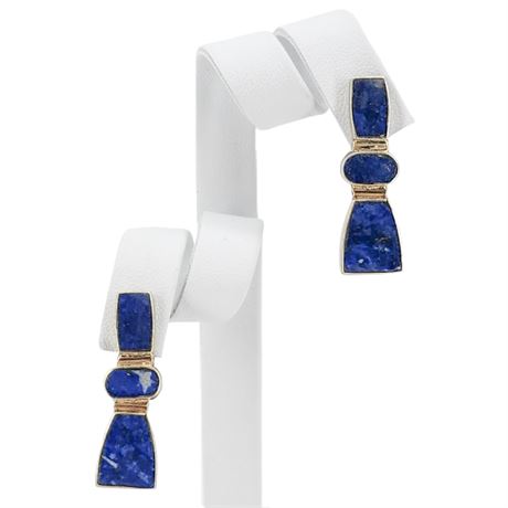Vintage Gold Over Sterling Silver Lapis Lazuli Clip Earrings