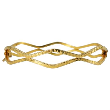 Vintage Signed Val-Or 18K Gold Italian Hammered Clamper Bangle Bracelet