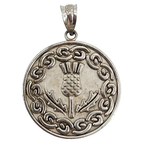 Vintage CLADDAGH GOLD Sterling Silver Scottish Thistle Pendant