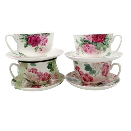 Grace Tea Ware Set of 4 Floral Cups and Saucers